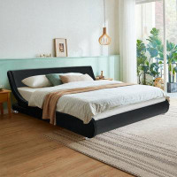 Orren Ellis Full Size Modern Faux Leather Upholstered Platform Bed Frame Black