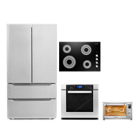 Cosmo 4 Piece Kitchen Package 30" Cooktop 30" Single Wall Oven 20" Air Fryer Toaster Oven & Refrigerator