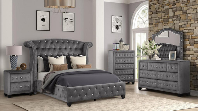 Spring Sale!!  Elegant &amp; Luxurious Wingback Black upholstered tufted 5 Pc Bedroom Queen Bedroom Set in Beds & Mattresses in Edmonton Area - Image 2