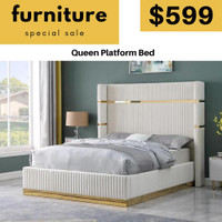Queen bed in Beige and Gold on Sale !!