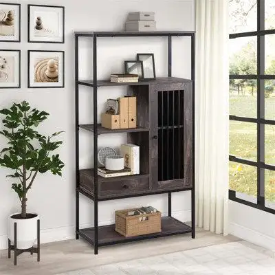 17 Stories Bookcase And Bookshelf 5 Tier Display Shelf With Doors And Drawers, Freestanding Storage Shelving