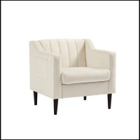 Mercer41 Upholstered Accent Chair, Single Sofa Side Chair, Comfy Barrel Club Armchair With Solid Wood Legs