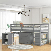Harriet Bee Low Study Twin Loft Bed With Cabinet And Rolling Portable Desk