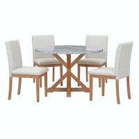 Gracie Oaks 5-PieceDining Table Set with Marble Sticker tabletop