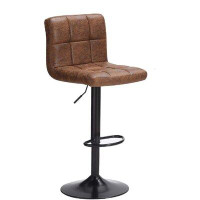 17 Stories Bar Stool With Pu Leather Seat Upholstered And Black Metal Frame, Footrest And 360 Degrees Swivel - Retro Bro