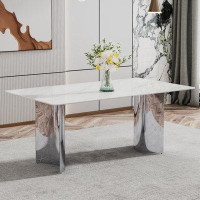 Ivy Bronx Modern Dining Table With Faux Marble Glass Top