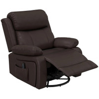 PU LEATHER RECLINING CHAIR WITH VIBRATION MASSAGE RECLINER, SWIVEL BASE, ROCKING FUNCTION, REMOTE CONTROL, BROWN