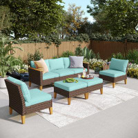 Red Barrel Studio 7-piece Wicker Outdoor Patio Furniture Set, Sectional Patio Set With Cushions