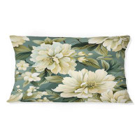 East Urban Home Beige And Green Peonies Damask Serenity II - Floral Printed Throw Pillow