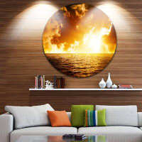 Design Art 'Fiery Sunlight in Beach during Sunset' Photographic Print on Metal