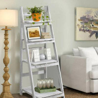 Latitude Run® 4-tier Ladder Shelf, Plant Shelf Ladder Shelves White Folding Shelf Stable Wooden Shelf Freestanding Plant