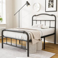 Williston Forge Rixensart heavy-duty, noiseless, non-rocking, metal iron platform bed frame with headboard