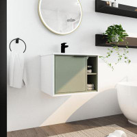 Ebern Designs 24'' Floating Wall-Mounted Bathroom Vanity with Ceramics Sink & Soft-Close Cabinet Door
