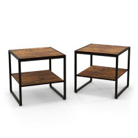17 Stories 2 piece industrial 2 tier side table set