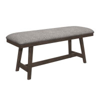 Red Barrel Studio 1Pc Dark Brown Finish Transitional Bench Upholstered Seat Grey Linen Look Fabric Wooden Furniture