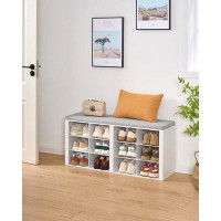 Ebern Designs Shoe Bench with Cushion, Entryway Storage Bench with 12 Cubbies, Cubby Shoe Rack