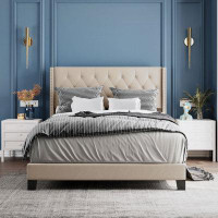 Winston Porter Upholstered Platform Bed With Classic Headboard, Queen Size