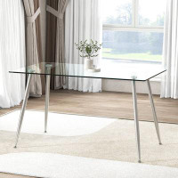 Wade Logan Annesley Amariae Modern Glass Dining Table Rectangular Dining Room Table W/metal Legs For Kitchen