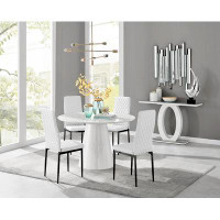 East Urban Home Edward Statement Pedestal Dining Table Set with 4 Luxury Faux Leather Upholstered Dining Chairs