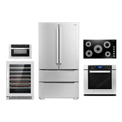 Cosmo 5 Piece Kitchen Package With 36" Electric Cooktop 30" Single Electric Wall Oven 24" Built-in Microwave Drawer  Ene in Refrigerators
