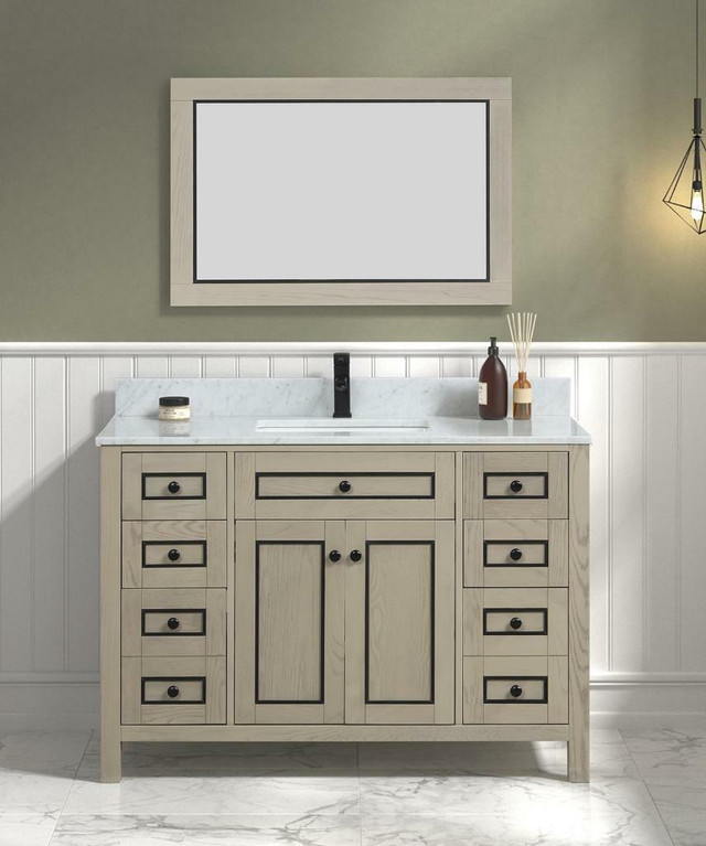 36, 48, 60 & 72 Light Oak with Black Accents Bathroom Vanity w Carrara White Marble ( Dovetail Drawer ) LFC dans Armoires et revêtements de comptoir