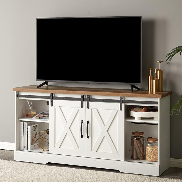 NEW 65 RUSTIC SLIDING BARN DOOR TV STAND &amp; STORAGE CABINET in TV Tables & Entertainment Units in Regina