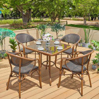 Bayou Breeze Outdoor Leisure Mesh Cloth Table And Chair 1 dining table, 4 chairs with arms Square