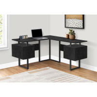 Latitude Run® Computer Desk, Home Office, Corner, Storage, 58"L, L Shape, Work, Laptop, Metal, Laminate, Black