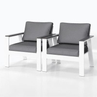 Latitude Run® Patio Dark Grey Aluminum White Modern Couch Single Sofa Chair Set Of 2 Outdoor