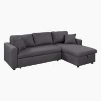 Ebern Designs Upholstery  Sleeper Sectional Sofa Grey with Storage Space, 2 Tossing Cushions