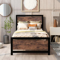17 Stories Metal And Wood Bed Frame With Headboard And Footboard ,Platform Bed ,No Box Spring Needed, Easy To Assemble