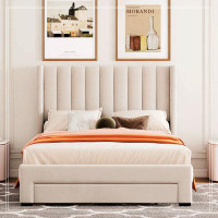 Mercer41 Storage Bed Velvet Upholstered Platform Bed With A Big Drawer
