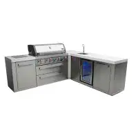 Mont Alpi Mont Alpi 6-Burner 90 Degree Stainless Steel Island BBQ Grill + Faucet & Sink Combo + Refrigerator
