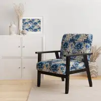 Design Art Victorian Cobalt Blue Filigree Victorian Pattern - Upholstered Cottage Arm Chair