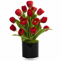 Red Barrel Studio Silk Tulips Floral Arrangement in Planter