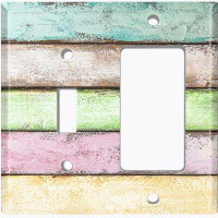 WorldAcc Metal Light Switch Plate Outlet Cover (Colourful Pastel Fence Horizontal - Single Toggle Single Rocker)