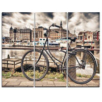 Design Art Bike Over Bridge in Amsterdam - 3 Piece Graphic Art on Wrapped Canvas Set