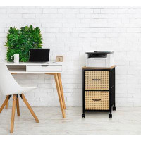 Bay Isle Home™ Bay Isle Home™ Small File Cabinet With 2 Rattan Fabirc Drawer, Rolling Printer Stand, Boho Filing Cabinet