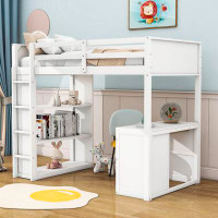 Harriet Bee Alydar Kids Twin 4 Drawers Wood Loft Bed with Built-in-Desk and Shelves