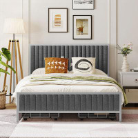 Ebern Designs Metal Frame Upholstered Bed with 4 Drawers