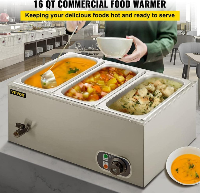 NEW 110V COMMERCIAL BUFFET 3 PAN FOOD WARMER 850W STAINLESS STEEL 454423 in Other in Alberta - Image 2