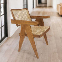 Corrigan Studio Stained Teak Wood and Natural Rattan Chair
