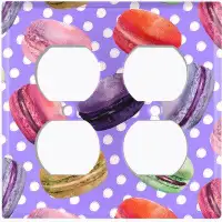 WorldAcc Metal Light Switch Plate Outlet Cover (Colourful Macaron Treat Purple Polka Dots  - Double Duplex)
