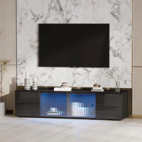 Bailongdoo TV stand with LED remote control light,sliding door and four drawers