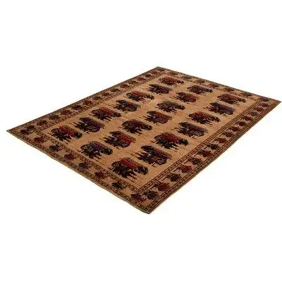Isabelline One-of-a-Kind Hand-Knotted New Age 6'11" X 9'3" Wool Area Rug in Tan