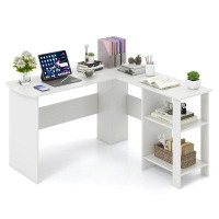 Latitude Run® TDC Large Modern L-shaped Computer Desk with 2 Cable Holes and 2 Storage Shelves