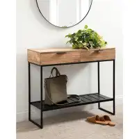 17 Stories Wood and Metal Console Table with Storage Shelf