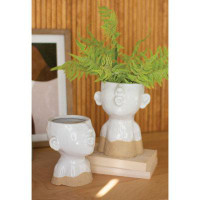 Kalalou Kalalou Set Of 2 Modern Ceramic Smooching Planters In White And Brown