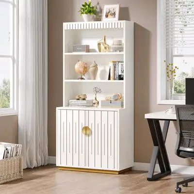 Mercer41 67 Inch White Bookcase with Doors