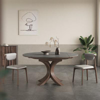 Orren Ellis Telescopic Rock Table Light Luxury Modern Simple Square Folding Solid Wood Table Set